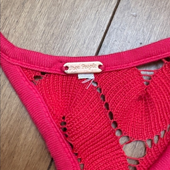 Free People wild thing red mini dress lace crochet knit longsleeve Medium M - Picture 8 of 9